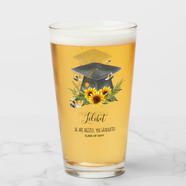 We Are BUZZED! GRADUATION Gift Personalised BEES Glass (Front Filled)
