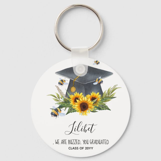 We Are BUZZED! GRADUATION Gift Personalised BEES Key Ring (Front)