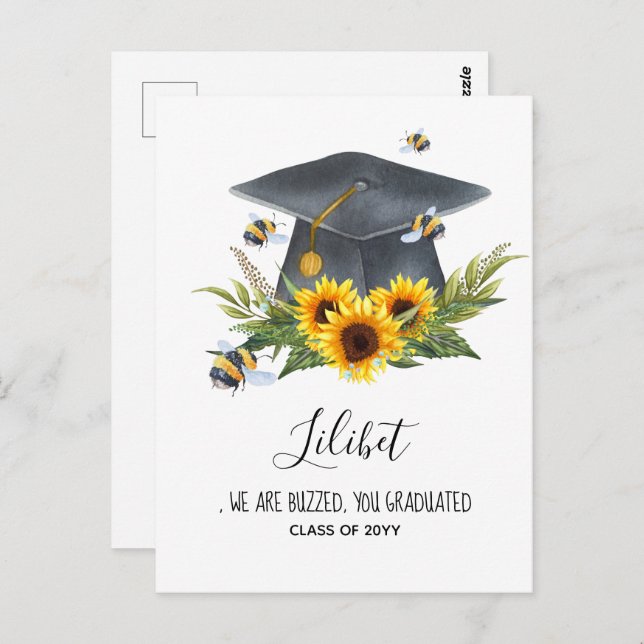 We Are BUZZED! GRADUATION Gift Personalised BEES Postcard (Front/Back)