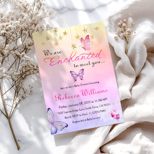 We Are Enchanted Purple Butterfly Baby Shower Invitation
