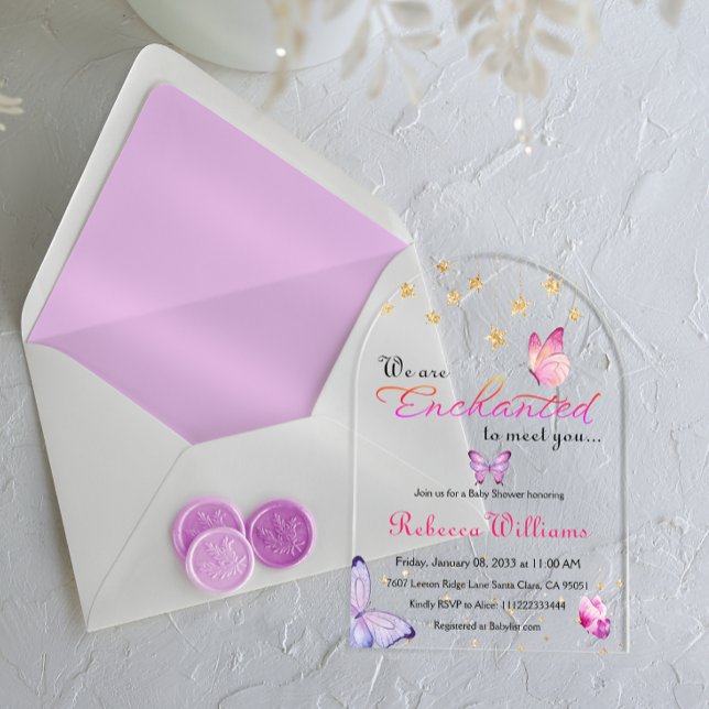 We Are Enchanted To Meet You Butterfly Baby Shower Acrylic Invitations (Creator Uploaded)