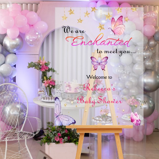 We Are Enchanted To Meet You Butterfly Baby Shower Acrylic Sign (Creator Uploaded)