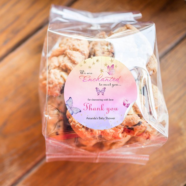 We Are Enchanted To Meet You Butterfly Baby Shower Classic Round Sticker (Creator Uploaded)