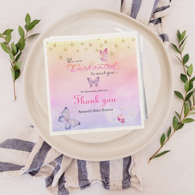 We Are Enchanted To Meet You Butterfly Baby Shower Napkin (Creator Uploaded)