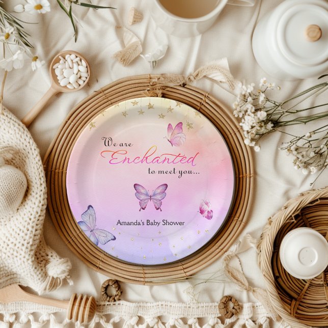 We Are Enchanted To Meet You Butterfly Baby Shower Paper Plate (Creator Uploaded)