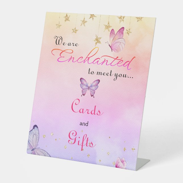 We Are Enchanted To Meet You Butterfly Baby Shower Pedestal Sign (Front)