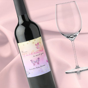We Are Enchanted To Meet You Butterfly Baby Shower Wine Label