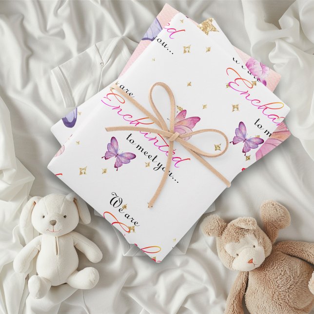 We Are Enchanted To Meet You Butterfly Baby Shower Wrapping Paper Sheet (Creator Uploaded)