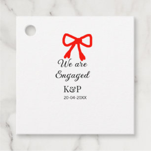 We are engaged add name letter red bow modern text favour tags