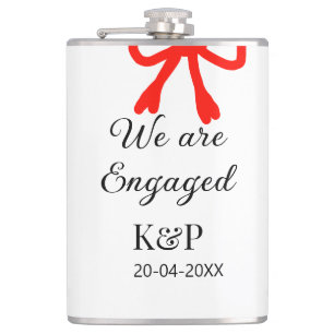 We are engaged add name letter red bow modern text hip flask