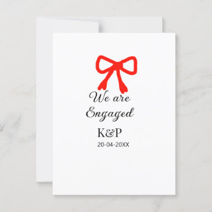 We are engaged add name letter red bow modern text postcard