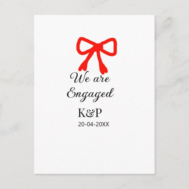 We are engaged add name letter red bow modern text postcard (Front)