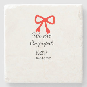 We are engaged add name letter red bow modern text stone coaster