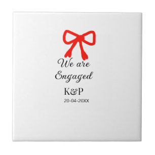 We are engaged add name letter red bow modern text tile