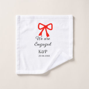We are engaged add name letter red bow modern text wash cloth
