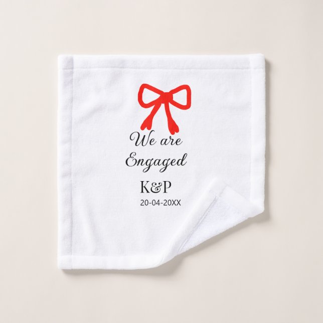 We are engaged add name letter red bow modern text wash cloth (Wash Cloth)