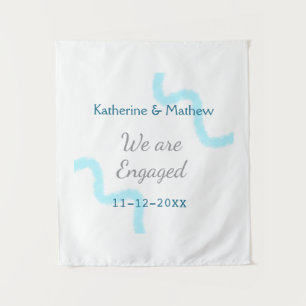 We are engaged blue grey watercolor spiral stylish tapestry