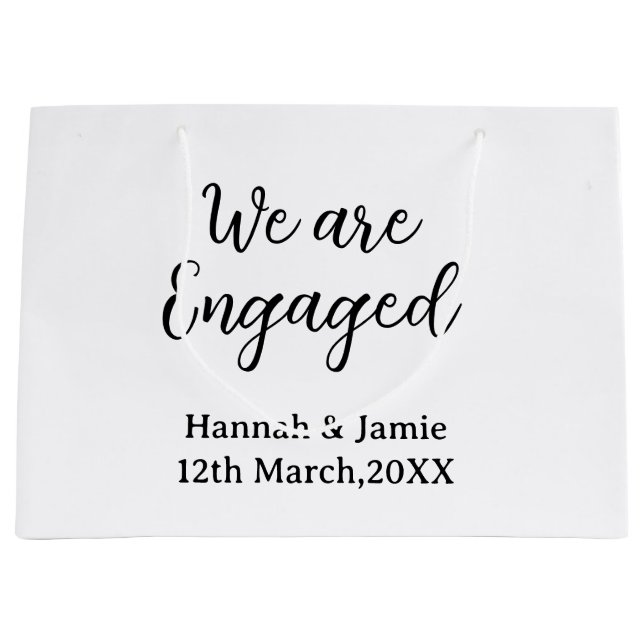 We are Engaged couple name date calligraphystylish Large Gift Bag (Front)