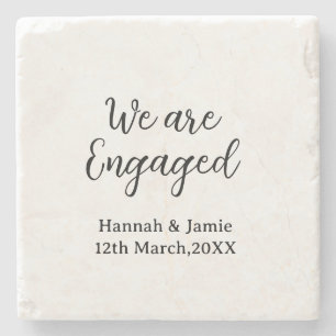 We are Engaged couple name date calligraphystylish Stone Coaster