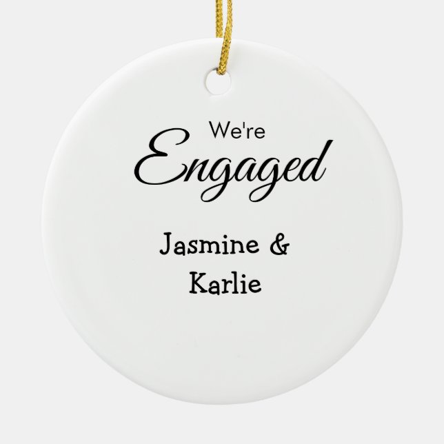 We are engaged couple name romantic stylish simple ceramic tree decoration (Front)