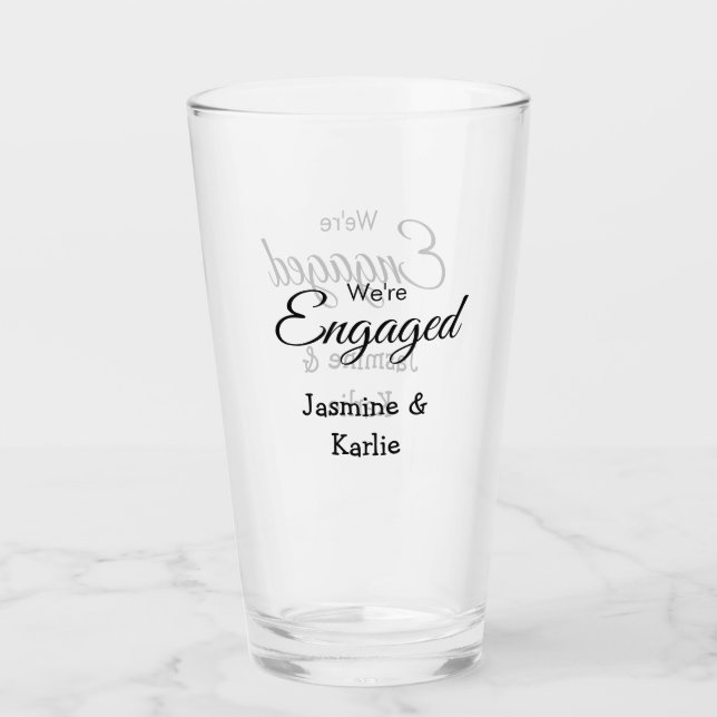 We are engaged couple name romantic stylish simple glass (Front)