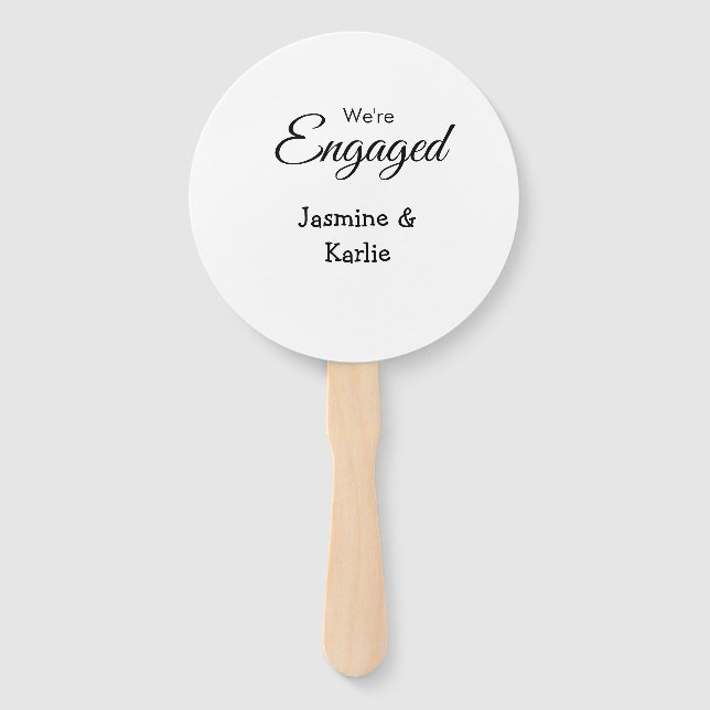 We are engaged couple name romantic stylish simple hand fan (Front)