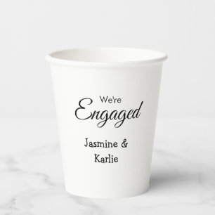 We are engaged couple name romantic stylish simple paper cups