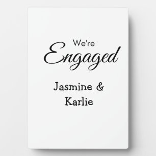 We are engaged couple name romantic stylish simple plaque