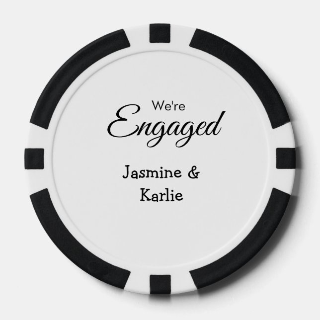 We are engaged couple name romantic stylish simple poker chips (Front)