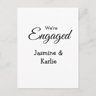 We are engaged couple name romantic stylish simple postcard
