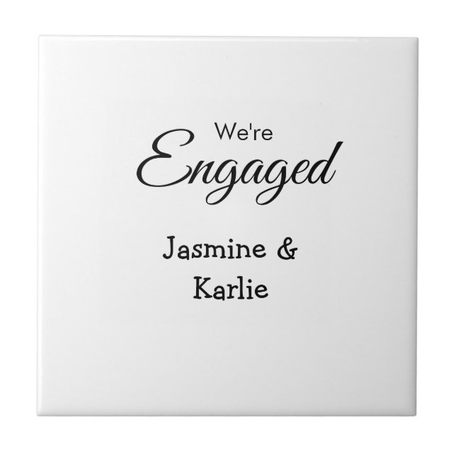 We are engaged couple name romantic stylish simple tile (Front)