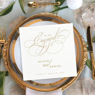 We are engaged gold engagement party napkin