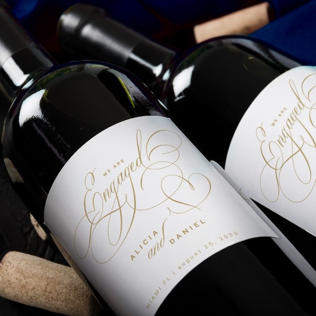 We are engaged gold engagement party wine label (Creator Uploaded)