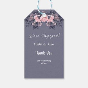 we are engaged pink floral with photo gift tags