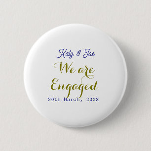 We are Engaged purple gold name date elegant simpl 6 Cm Round Badge