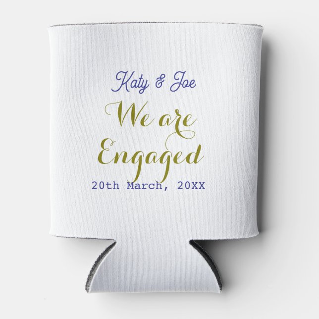 We are Engaged purple gold name date elegant simpl Can Cooler (Front)