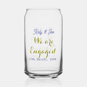 We are Engaged purple gold name date elegant simpl Can Glass