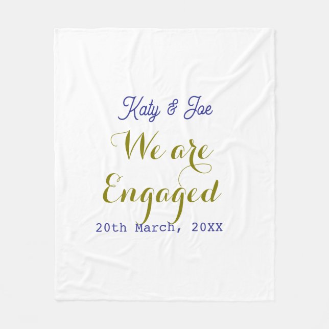 We are Engaged purple gold name date elegant simpl Fleece Blanket (Front)