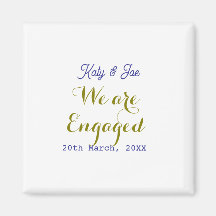 We are Engaged purple gold name date elegant simpl