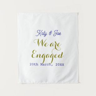 We are Engaged purple gold name date elegant simpl Tapestry