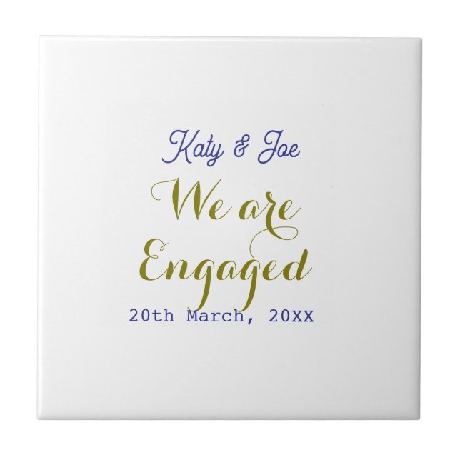 We are Engaged purple gold name date elegant simpl Tile (Front)