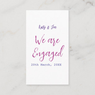 We are Engaged purple pink name date elegant simpl Business Card