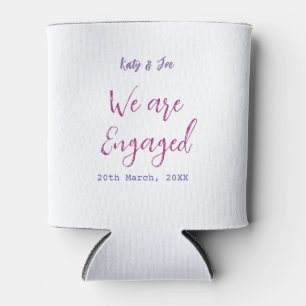 We are Engaged purple pink name date elegant simpl Can Cooler