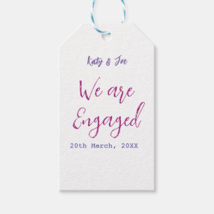 We are Engaged purple pink name date elegant simpl Gift Tags