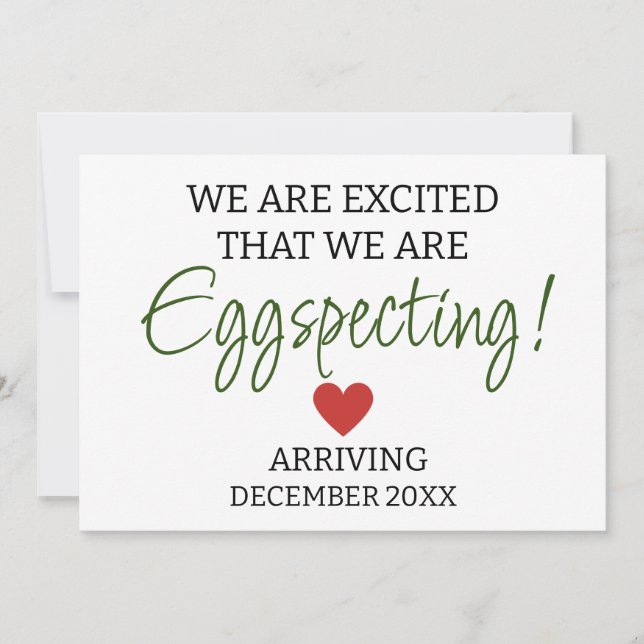 We are excited that we are eggspecting pregnancy  announcement (Front)