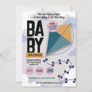 We Are Flying High Cute Kite Baby Shower Invitation
