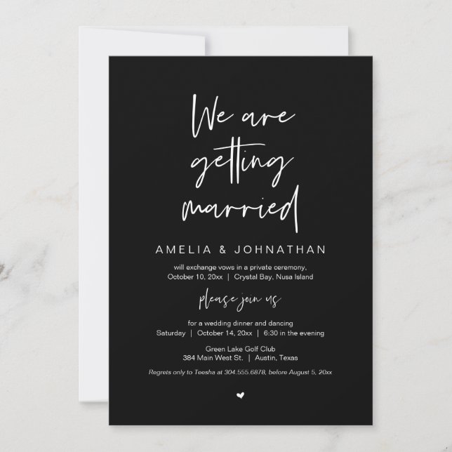 We are getting married, Elopement Dinner Dancing Invitation (Front)