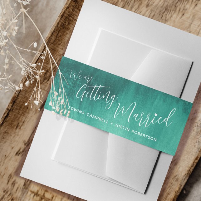 We are getting married emerald abstract wedding invitation belly band (Creator Uploaded)