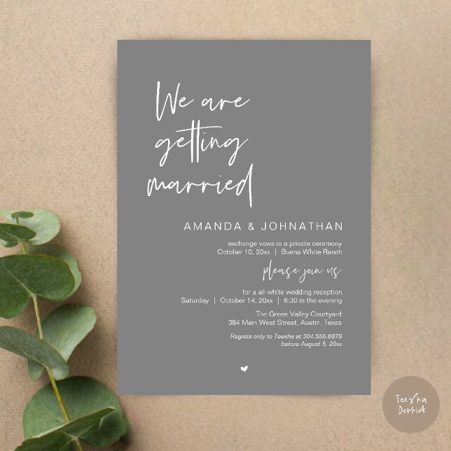 We are getting married, Modern Wedding Celebration Invitation (Modern Minimal Reception, We are getting married Invitation Card in Dark Grey)