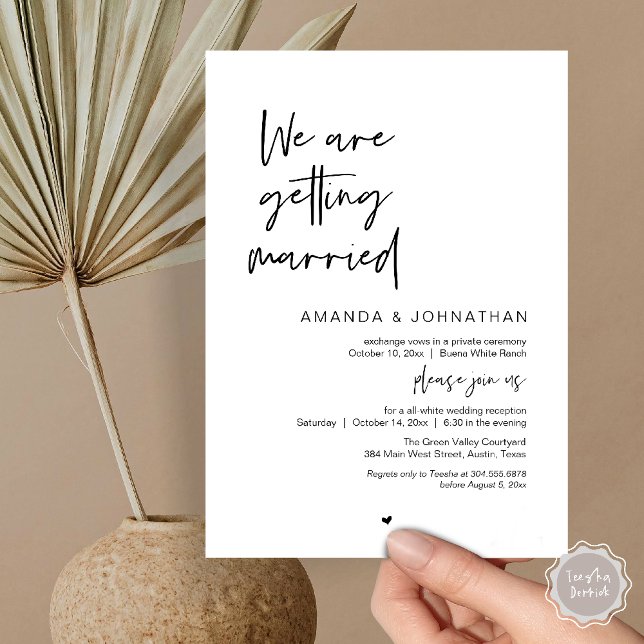We are getting married, Modern Wedding Celebration Invitation (Modern Minimal Reception, "We are getting married" Invitation Card in Black and white)